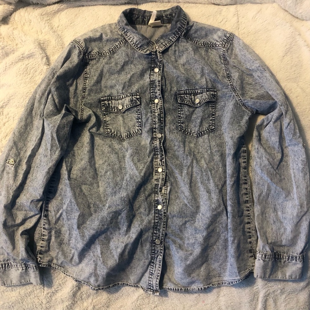 Passport Blue Denim Long Sleeve Button Down 80s style